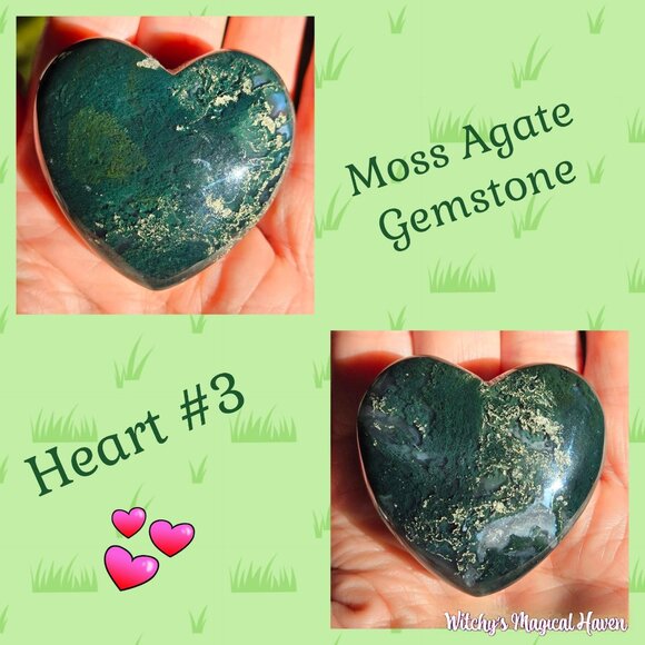 Moss Agate Gemstone Crystal Hearts - Picture 4 of 9